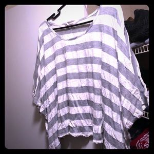 BCBG Gray & White striped top